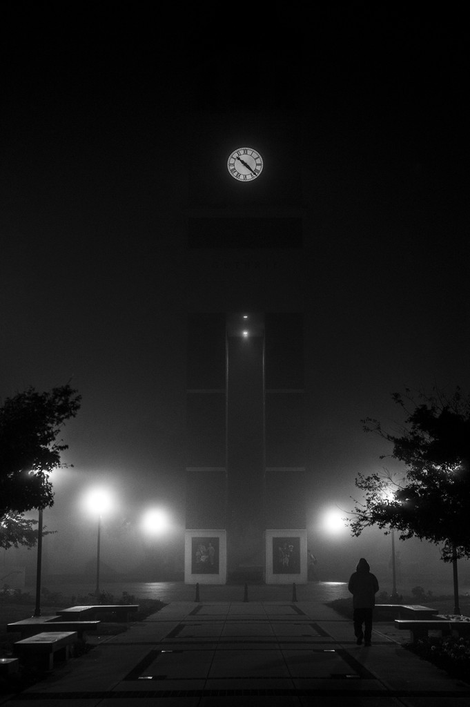 Fog envelopes WKU's Guthrie Bell Tower, October 28, 2013.