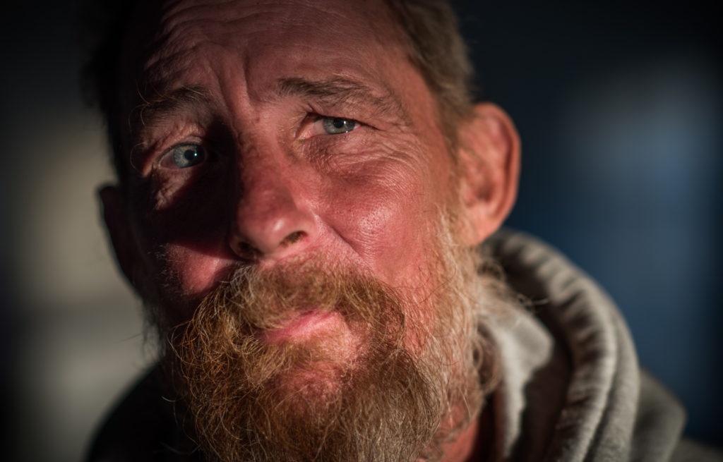 Jamey Ward, 45, in his trailer in Paducah, Ky. on Oct. 22, 2016. A retiree of the river barges, Ward is now an alcoholic who spends most time at home surrounded by beer cans. Fights often break out between himself and his friends as they search for money to buy beers.